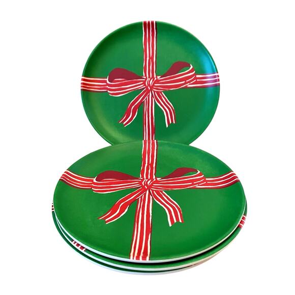 Target Threshold Red Bow Melamine Salad Plates 7in Set of 4 Holiday Green NEW - Picture 8 of 15